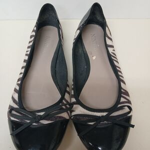 Nine & Co. Black and White Zebra-Print Ballet Flats with Patent Toe